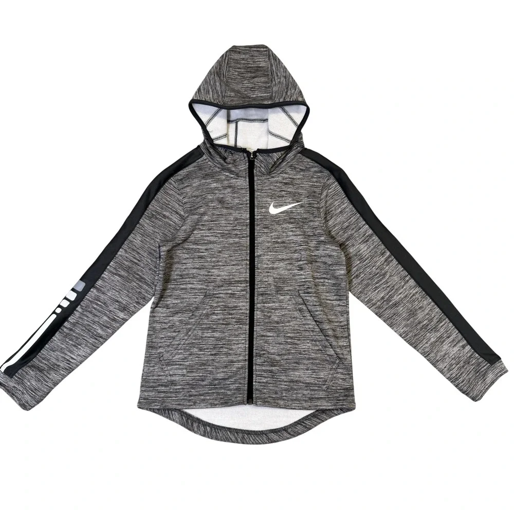 NWT Nike Boys Therma Dri-FIT Basketball Hoodie Grey Space Dye Full Zip 93955 M